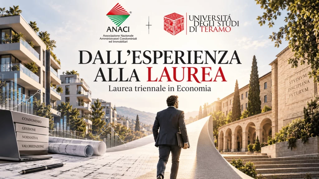 ANACI e l'Università di Teramo offrono agli associati l'opportunità di conseguire la laurea in Economia. Scopri il corso per la gestione immobiliare.